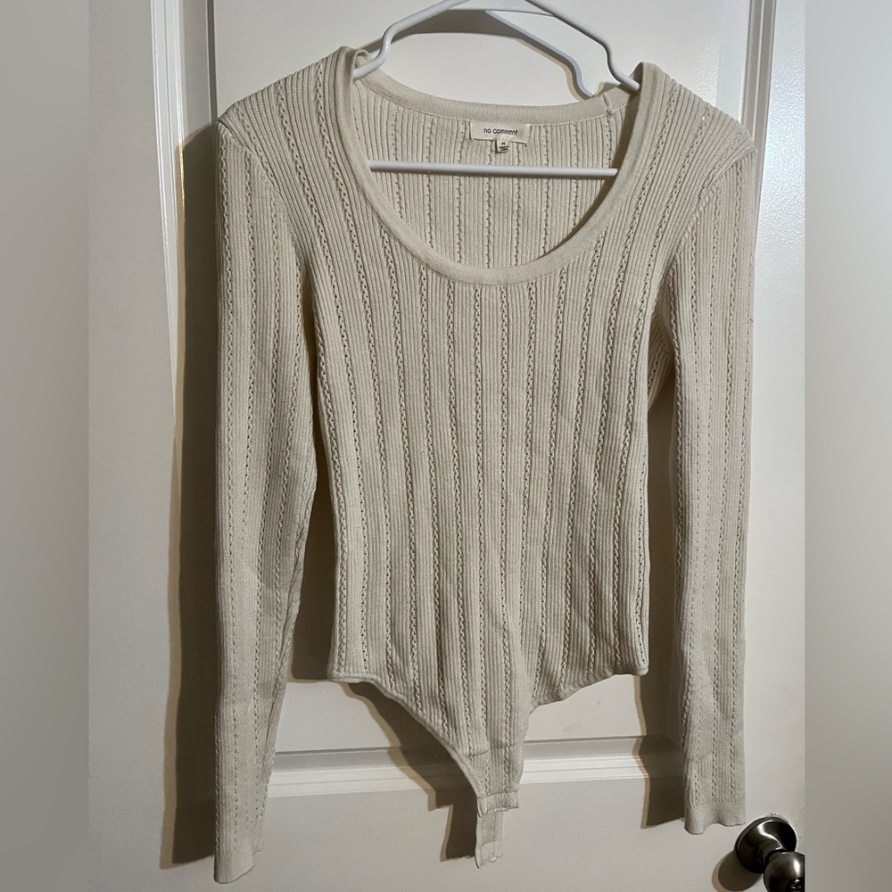 Cream Ribbed Long Sleeve Top Bodysuit
